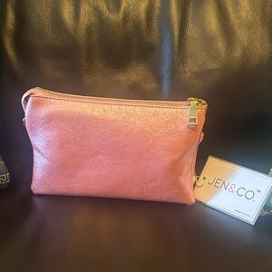 Jen and co Metallic Pink Clutch/Crossbody Bag NWT